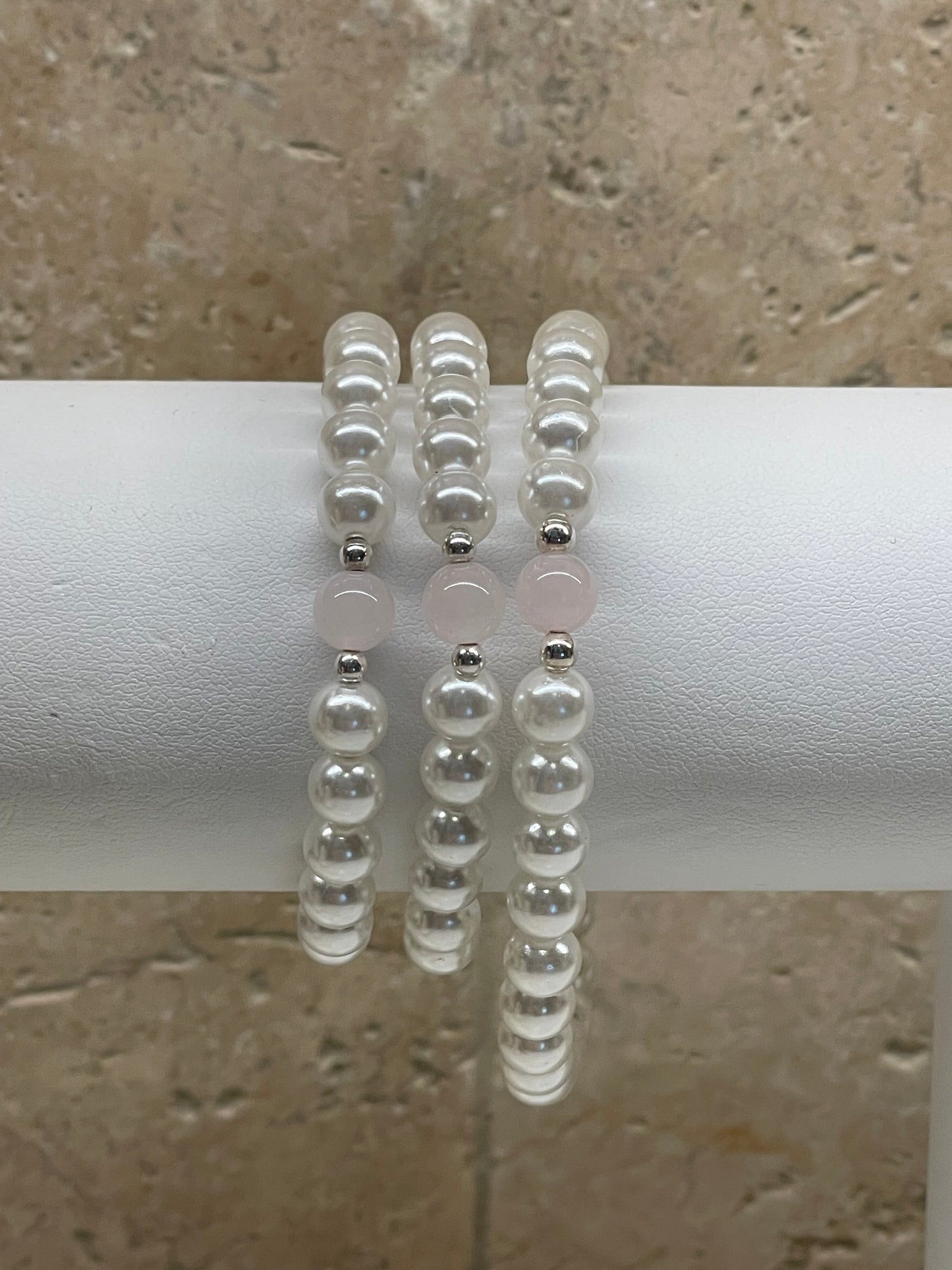 Pearl and Rose Quartz stretch bracelet