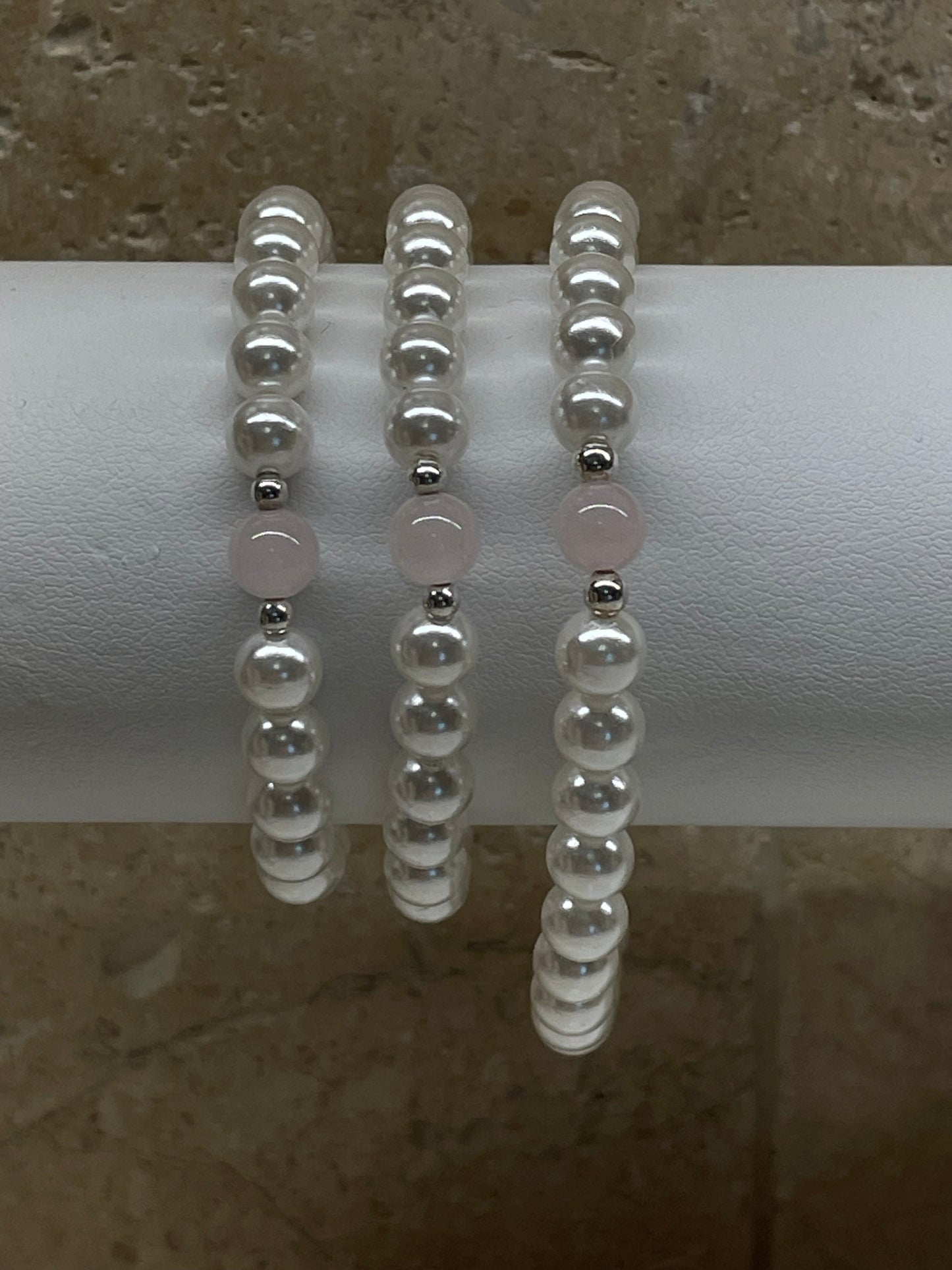 Pearl and Rose Quartz stretch bracelet