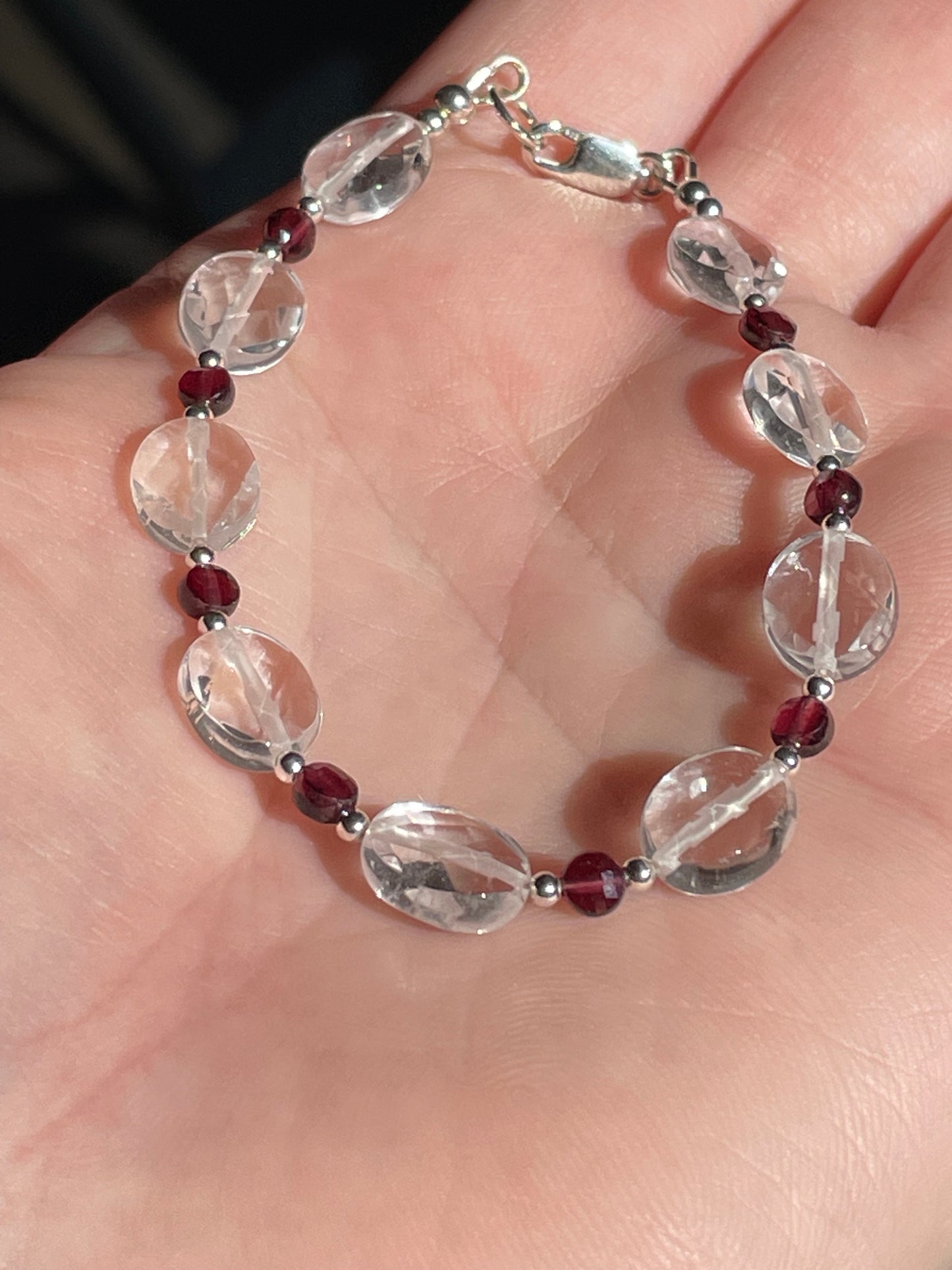 Clear Quartz and Garnet oval bracelet