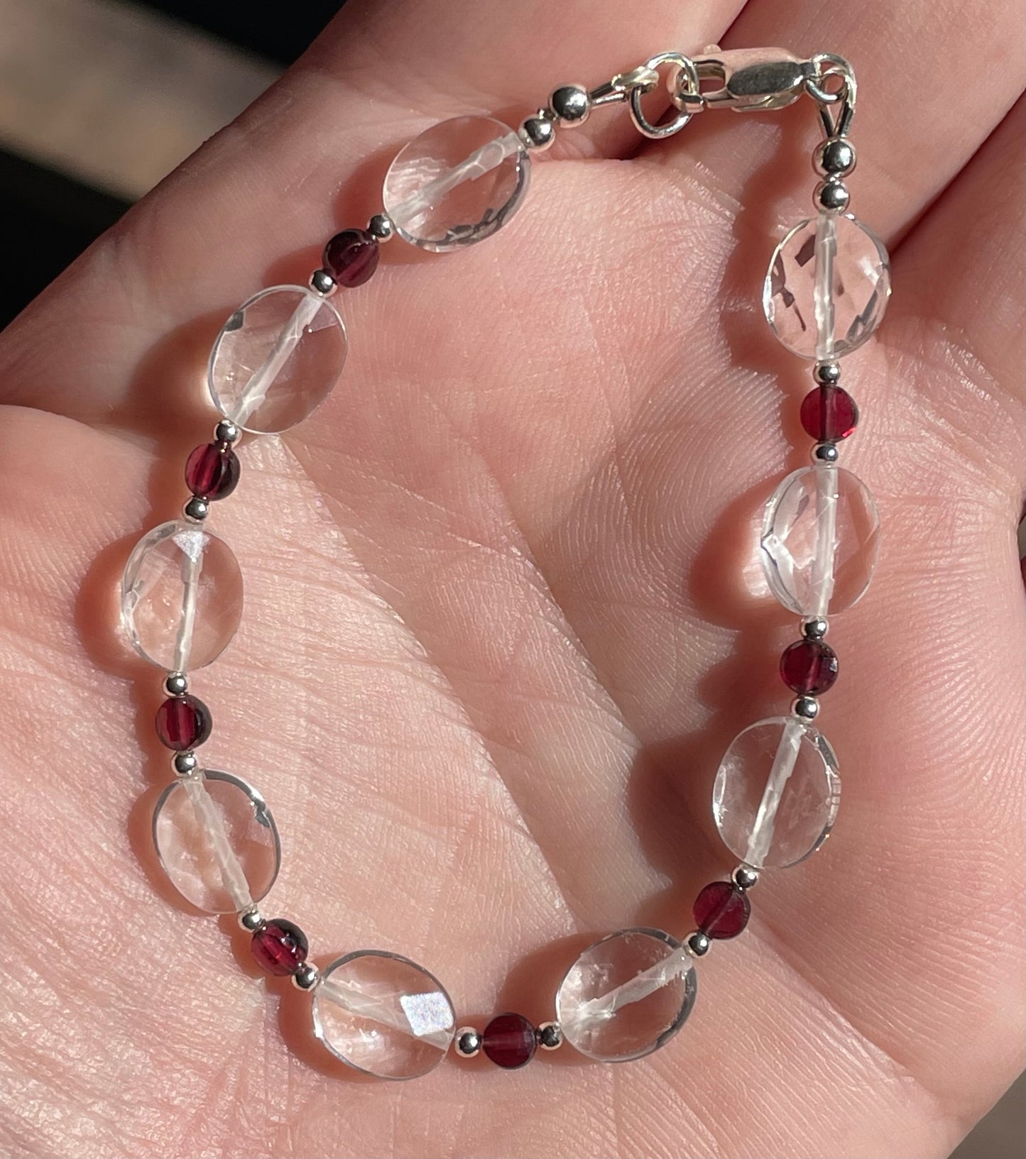 Clear Quartz and Garnet oval bracelet