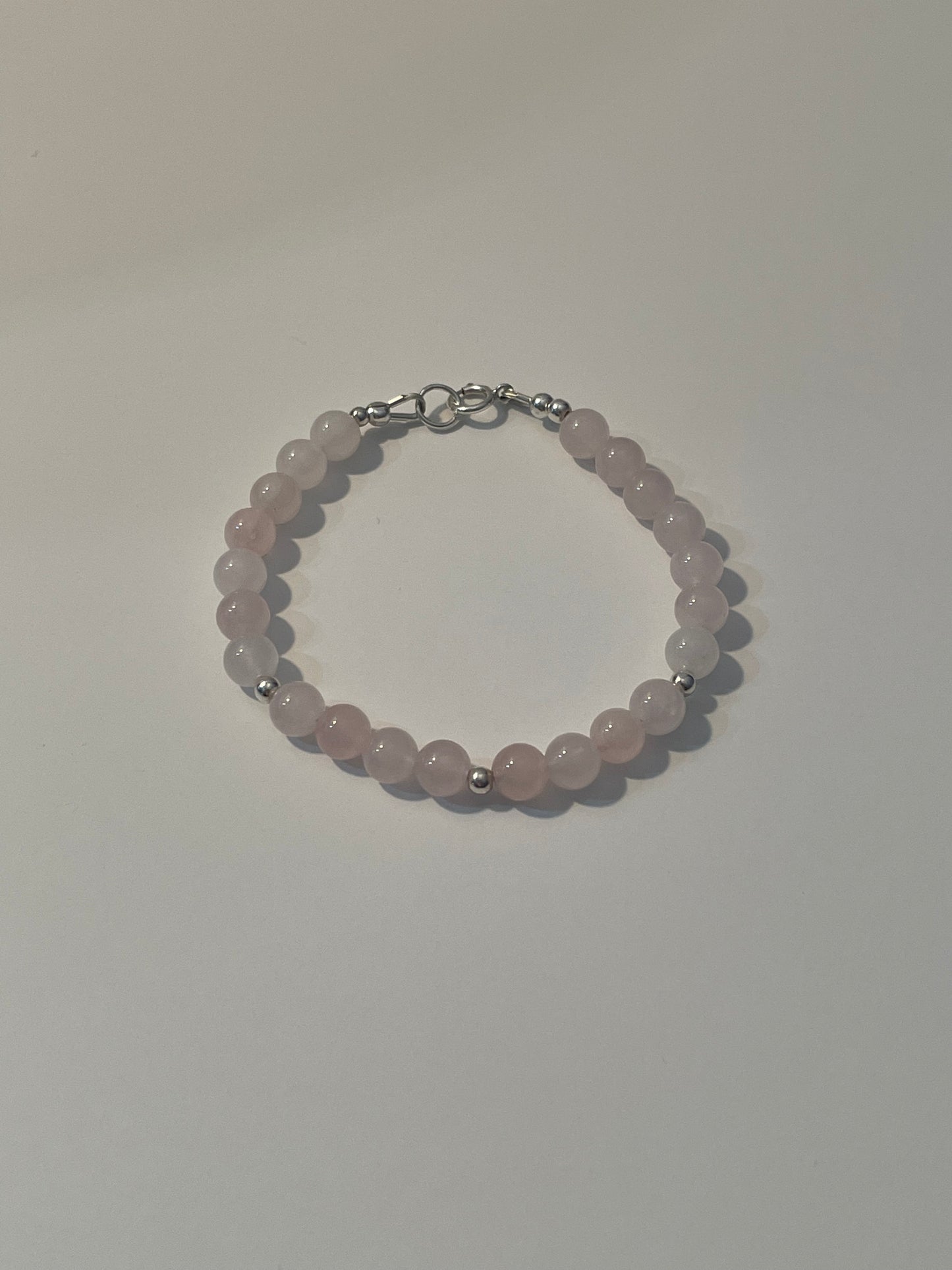 Girls Rose Quartz and silver bracelet