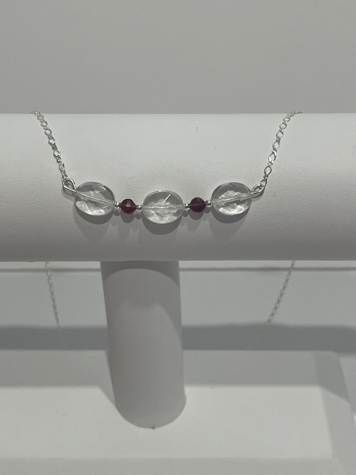 Clear Quartz and Garnet oval necklace