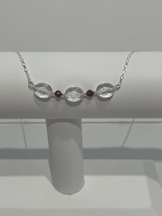 Clear Quartz and Garnet oval necklace