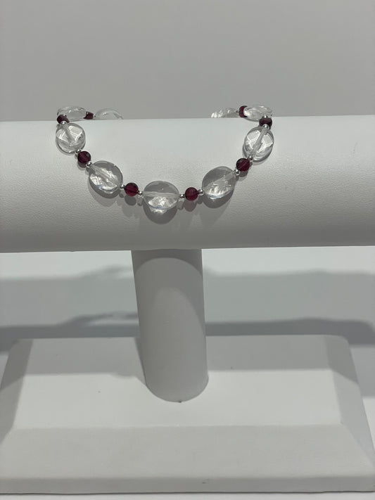 Clear Quartz and Garnet oval bracelet
