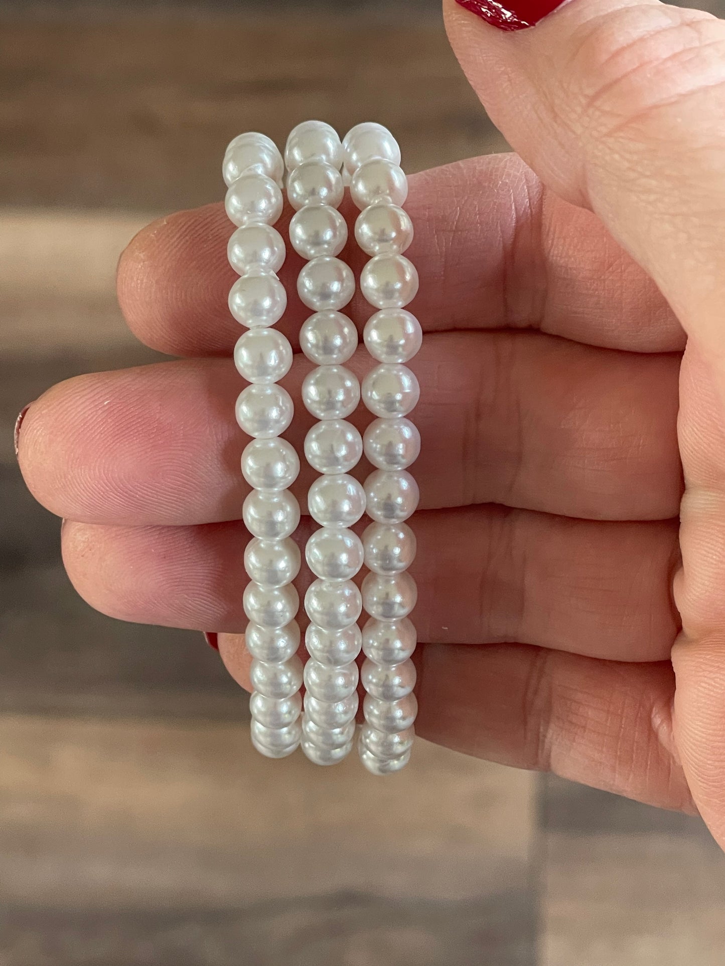 White cultured Pearl stackable bracelet set