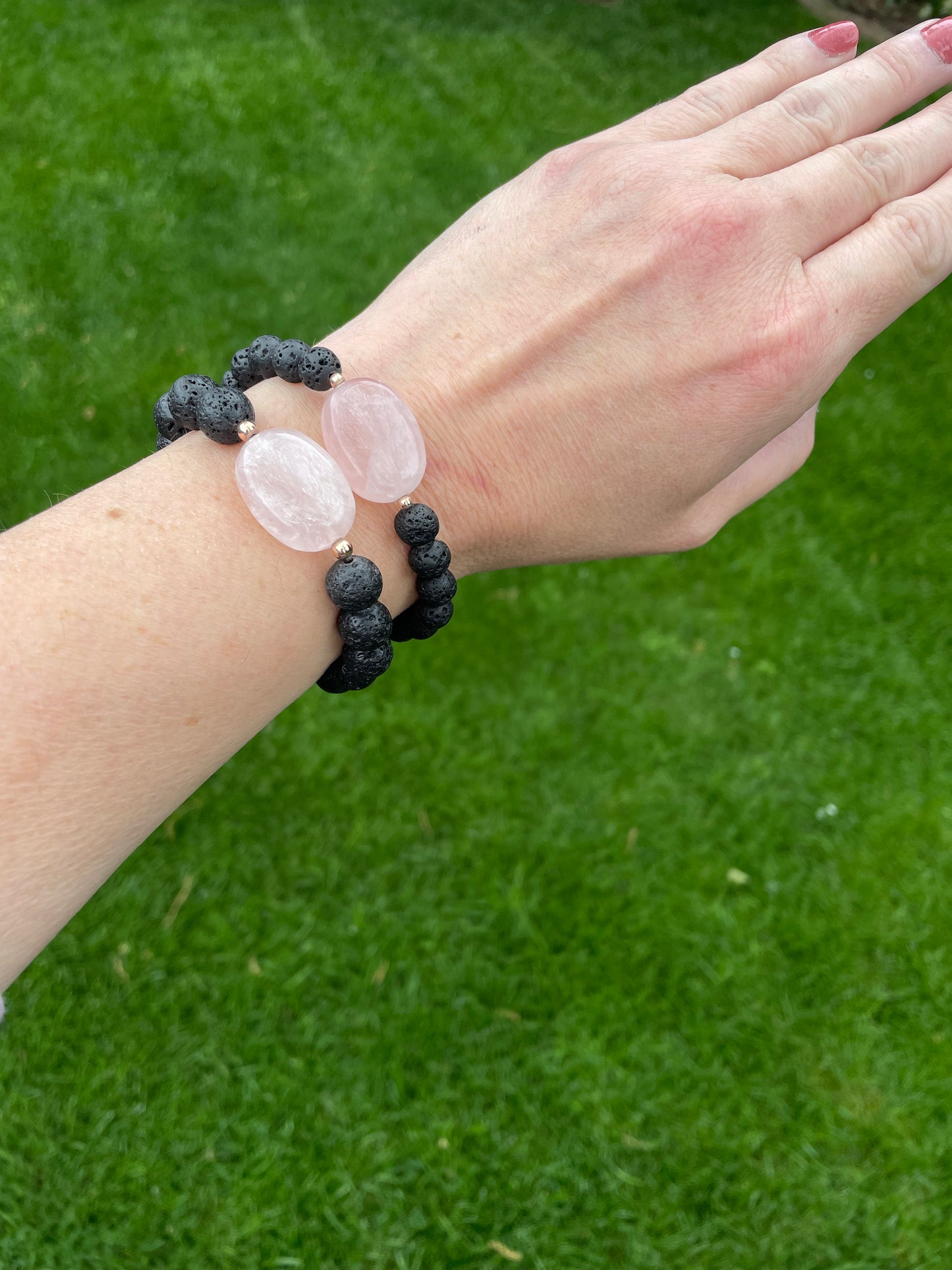 Rose Quartz lava bead bracelet