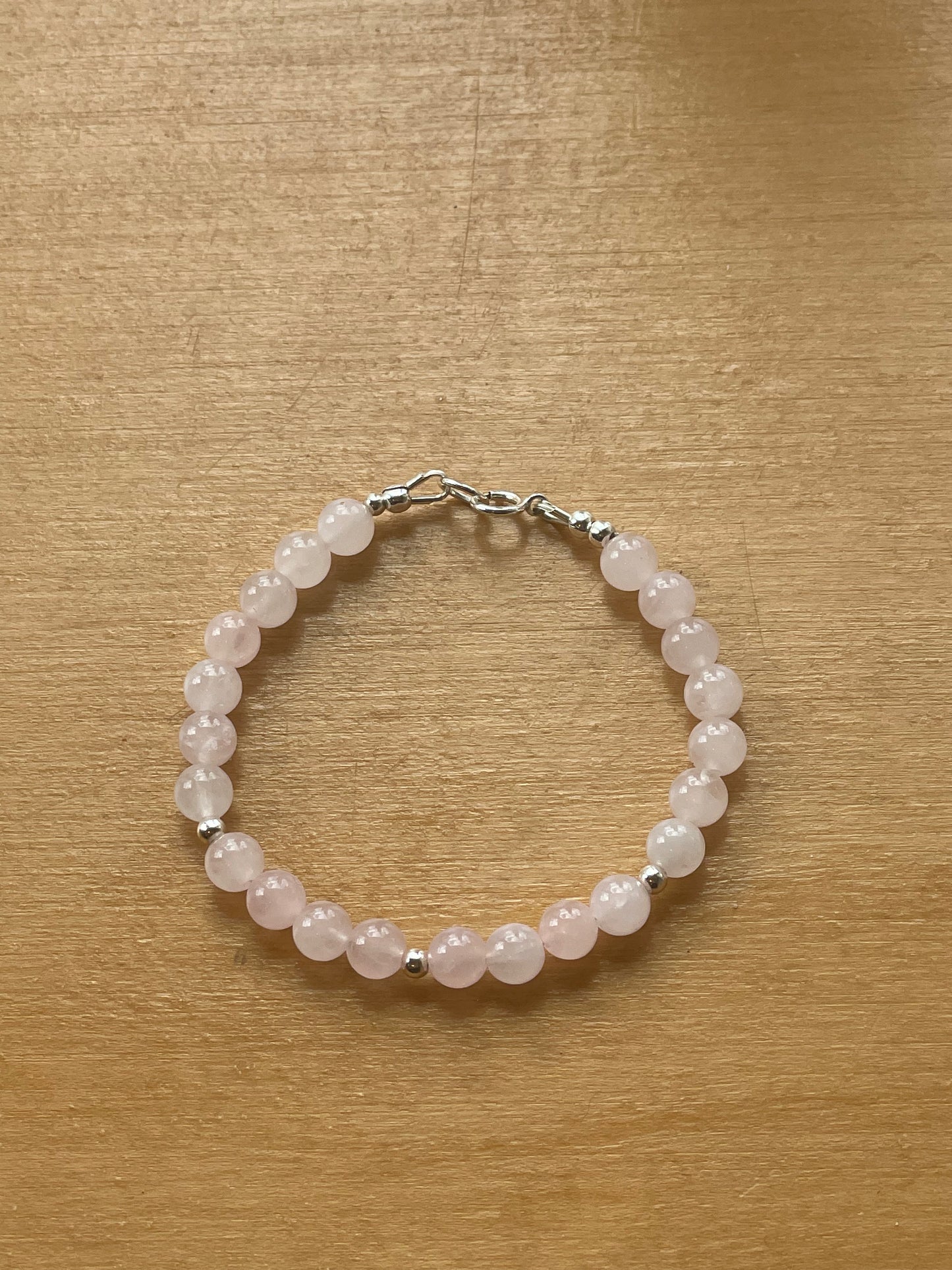 Girls Rose Quartz and silver bracelet