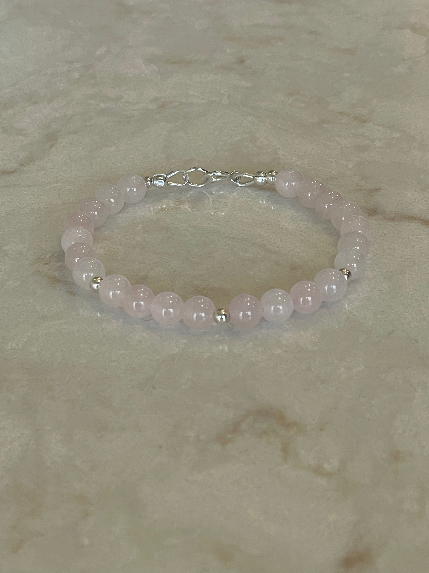 Girls Rose Quartz and silver bracelet