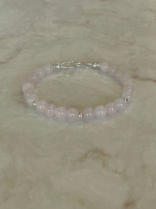 Girls Rose Quartz and silver bracelet